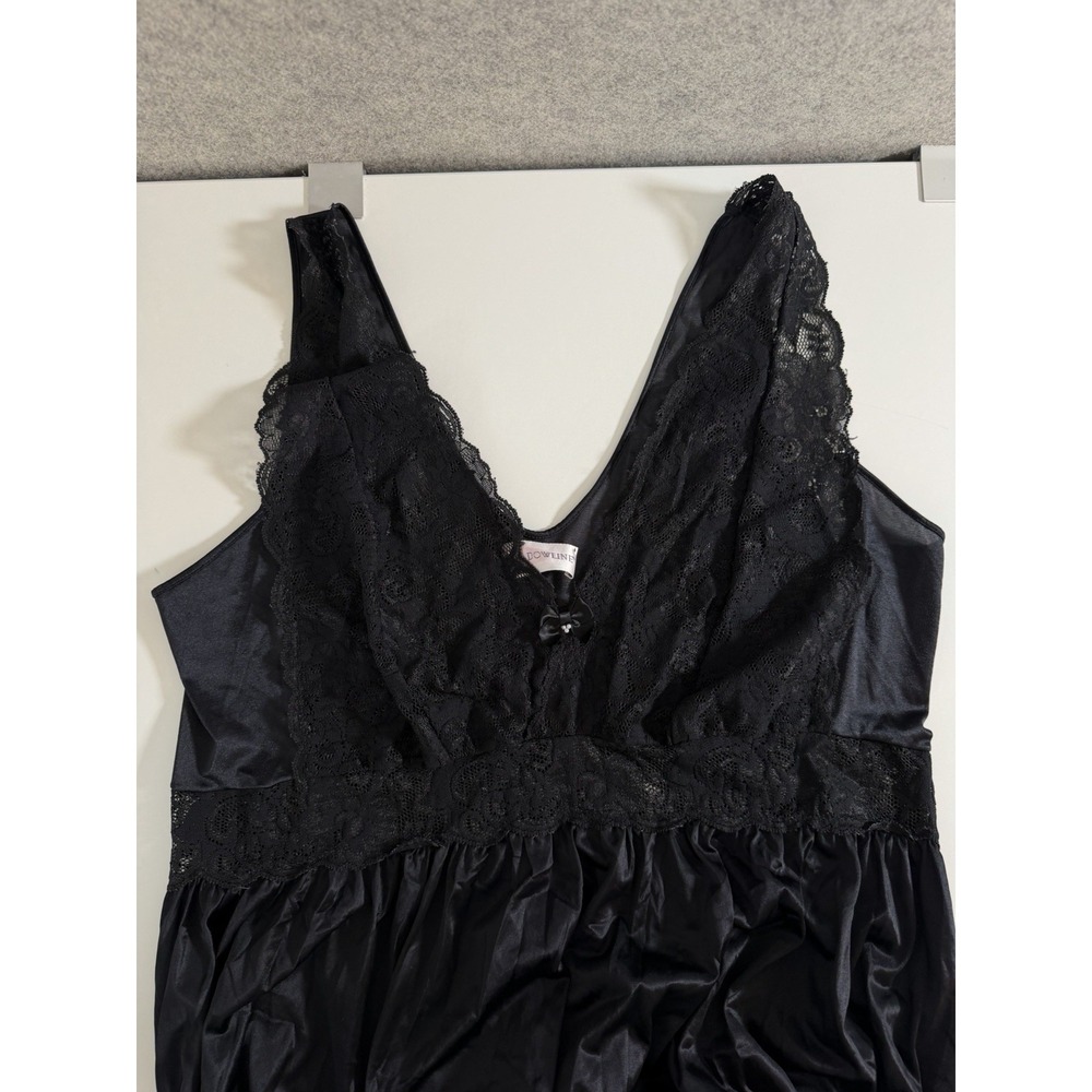Vtg Shadowline Womens Slip Dress Nightgown lace bodice 2X Babydoll Goth Long - Picture 7 of 14